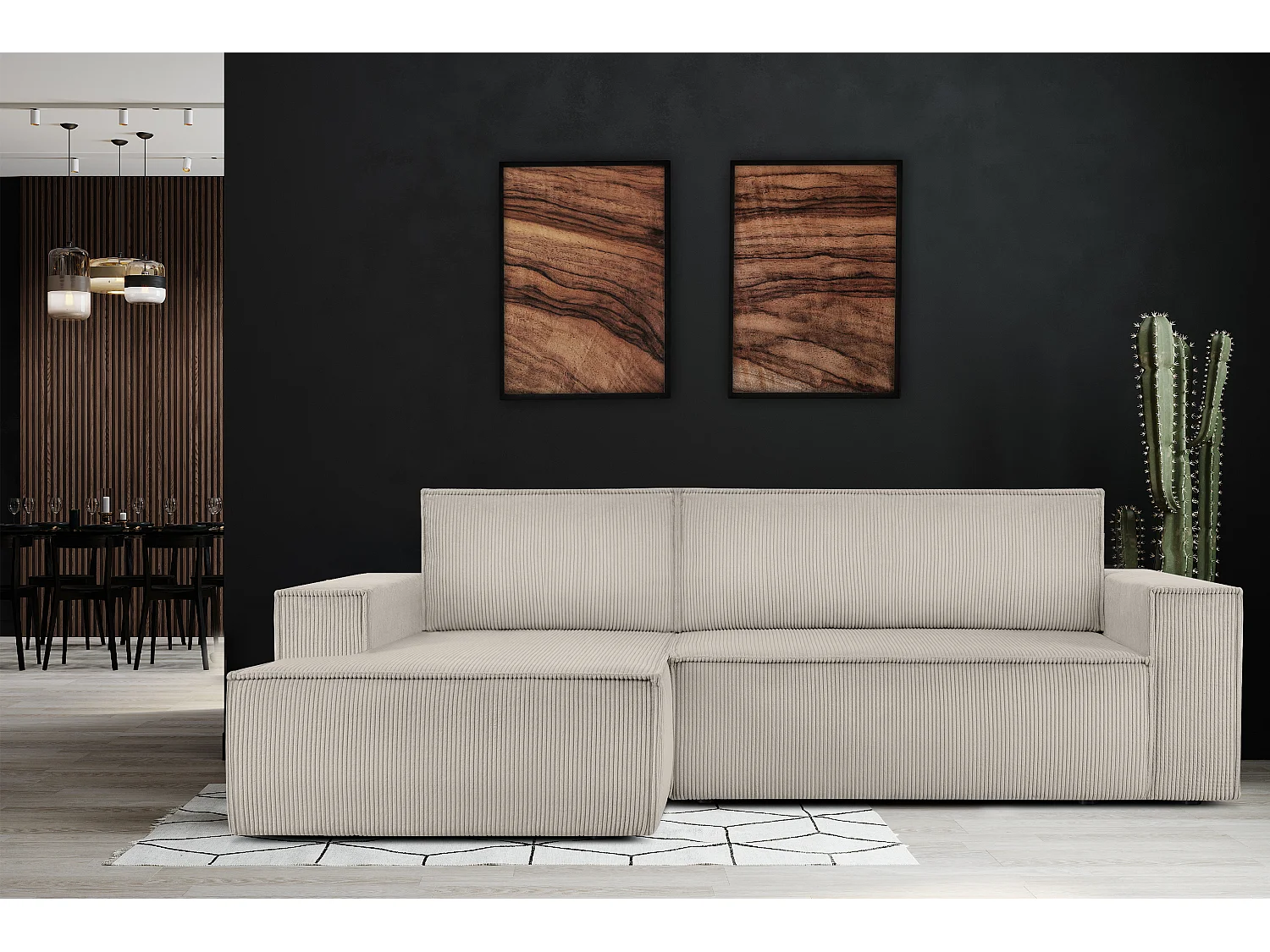 Ecksofa links - mit Schlaffunktion - in Pet Friendly Cord-Stoff - cremefarben - NAPI