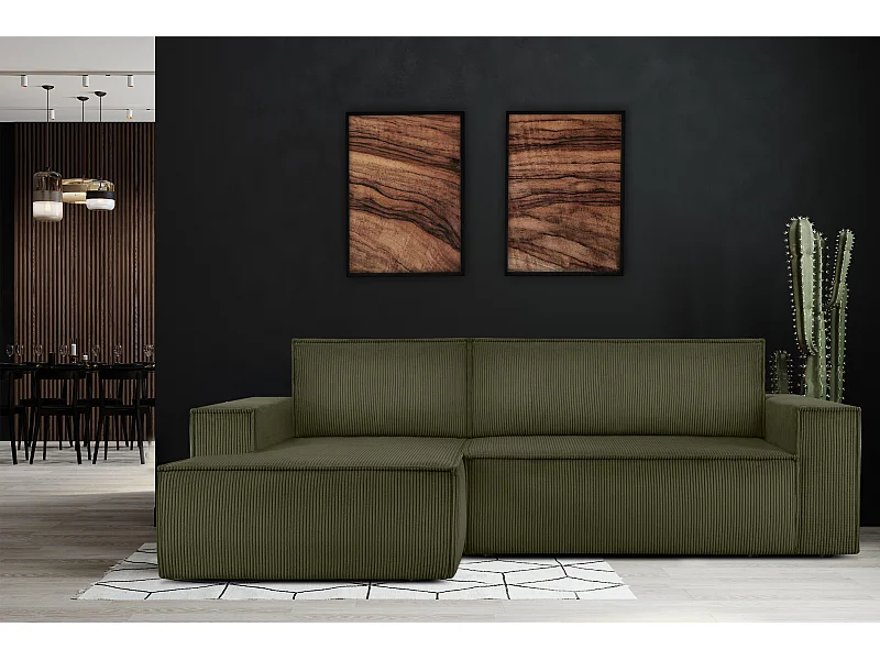 Ecksofa links - mit Schlaffunktion - in Pet Friendly Cord-Stoff - oliv - NAPI