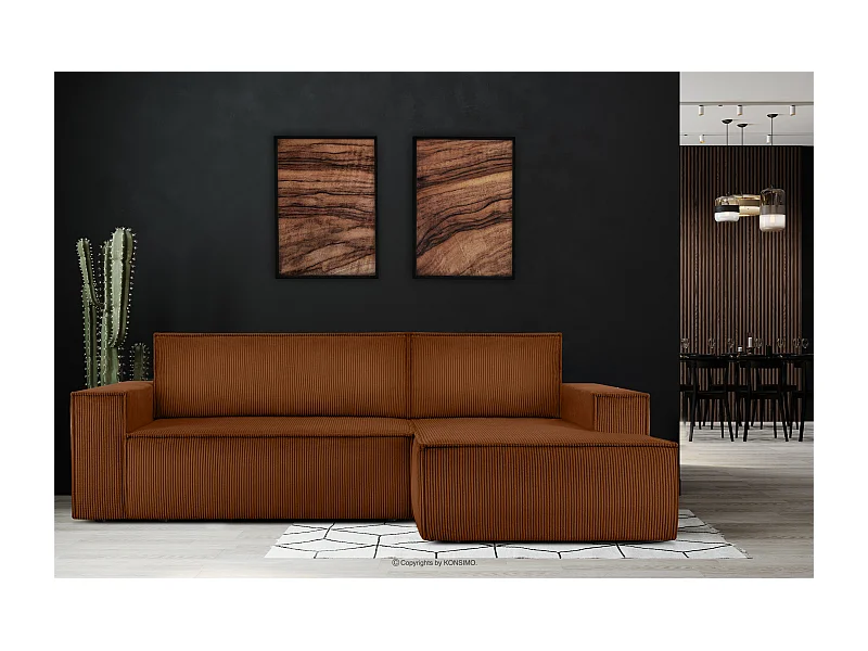 Ecksofa rechts - mit Schlaffunktion - in Pet Friendly Cord-Stoff - rot - NAPI