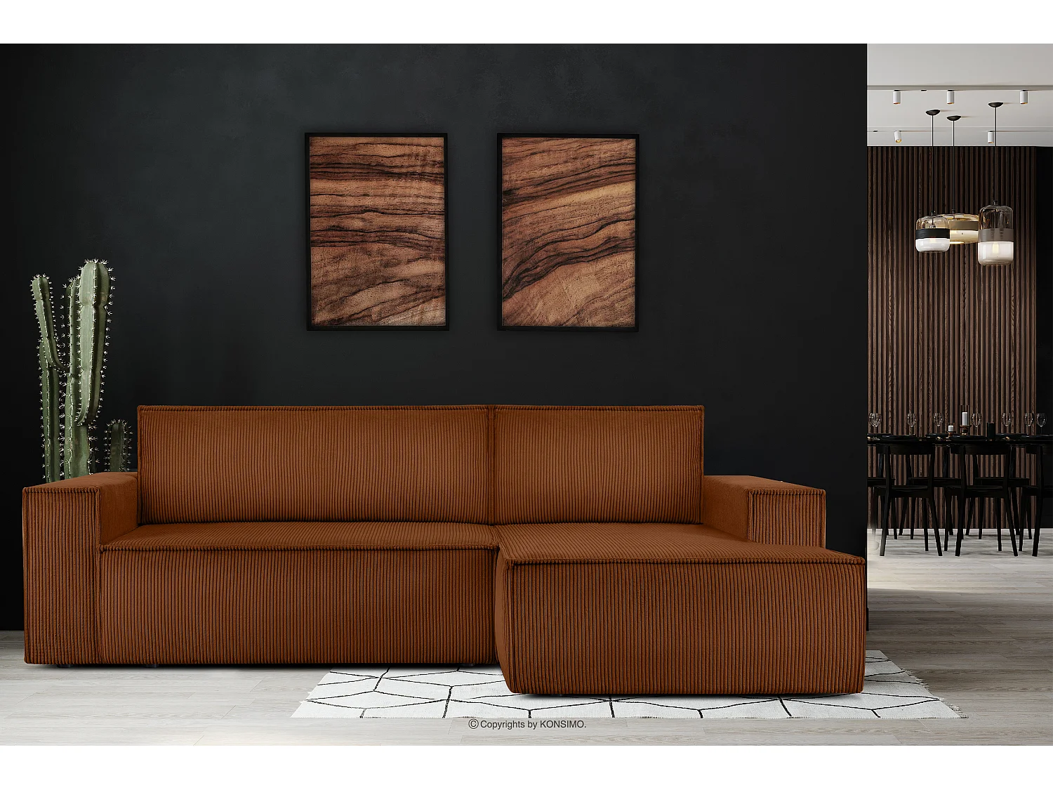 Ecksofa rechts - mit Schlaffunktion - in Pet Friendly Cord-Stoff - rot - NAPI