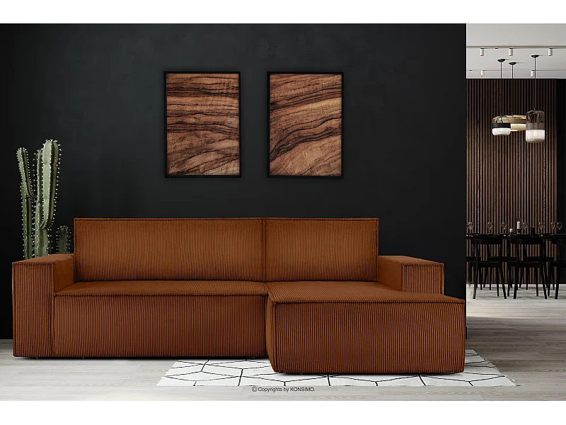 Ecksofa rechts - mit Schlaffunktion - in Pet Friendly Cord-Stoff - rot - NAPI