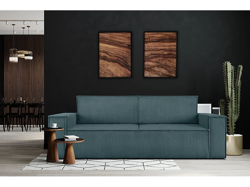 Sofa 3 Sitzer - mit Schlaffunktion - in Pet Friendly Cord-Stoff - Blau - NAPI