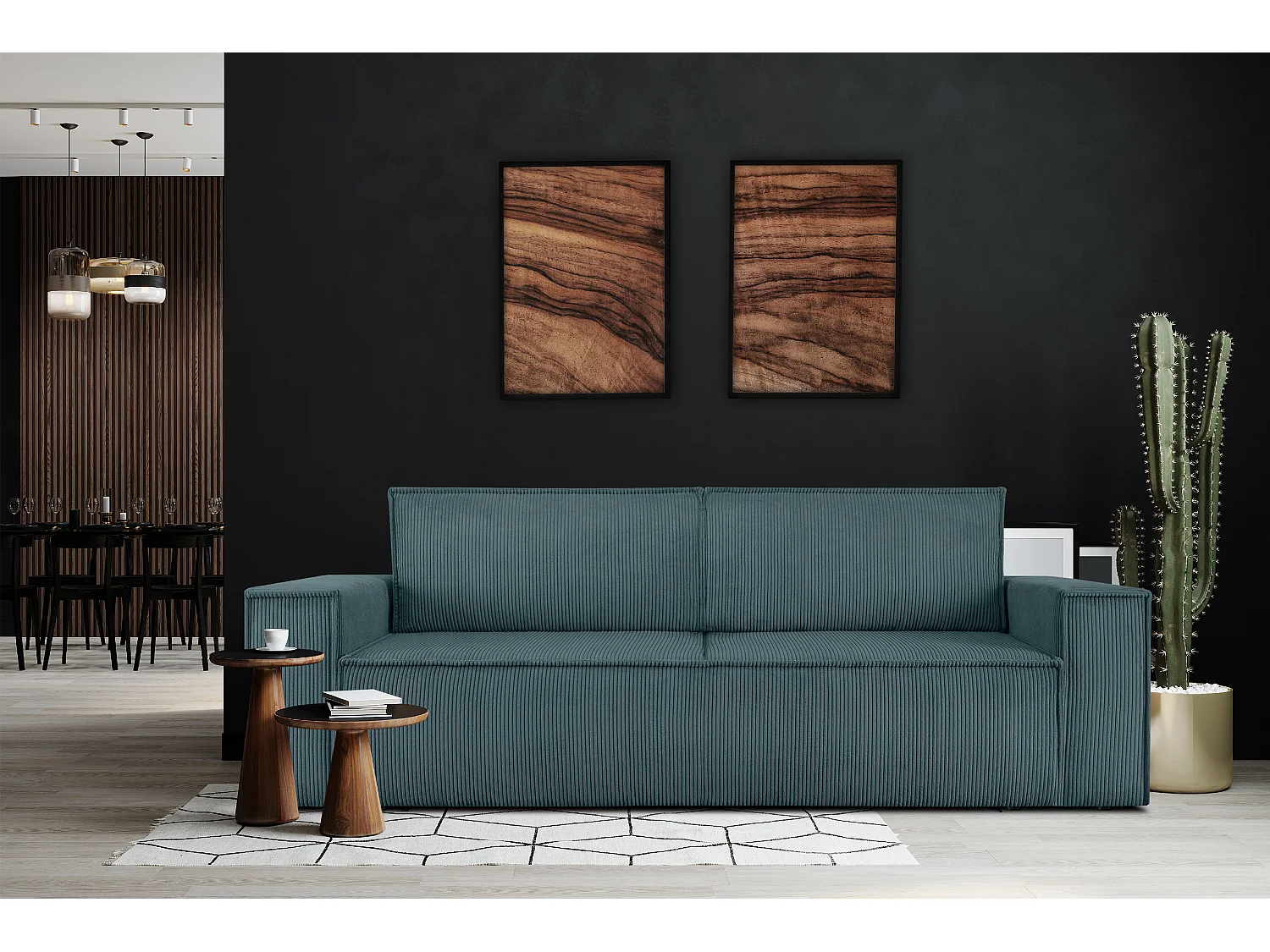 Sofa 3 Sitzer - mit Schlaffunktion - in Pet Friendly Cord-Stoff - Blau - NAPI