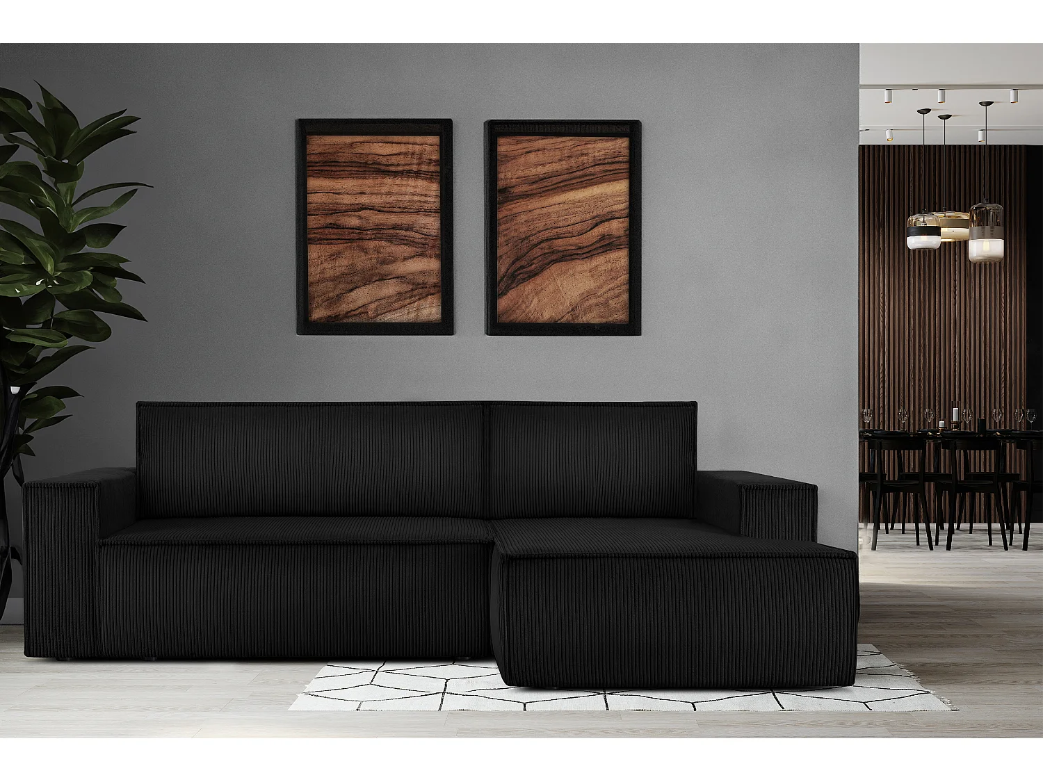 Ecksofa rechts - mit Schlaffunktion - in Pet Friendly Cord-Stoff - schwarz - NAPI