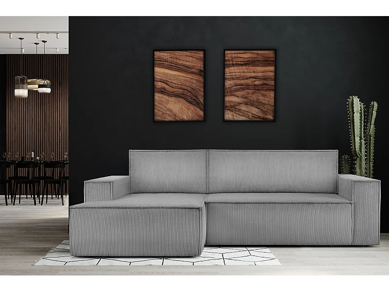 Ecksofa links - mit Schlaffunktion - in Pet Friendly Cord-Stoff - hellgrau - NAPI