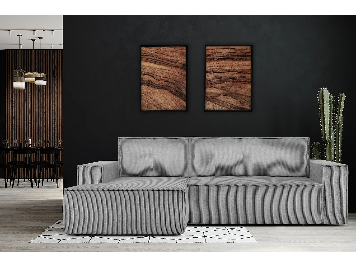 Ecksofa links - mit Schlaffunktion - in Pet Friendly Cord-Stoff - hellgrau - NAPI