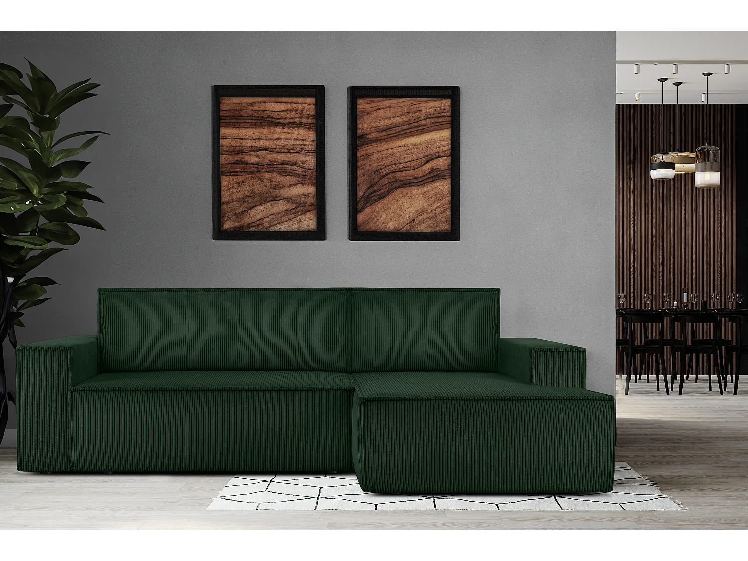 Ecksofa rechts - mit Schlaffunktion - in Pet Friendly Cord-Stoff - dunkelgrün - NAPI