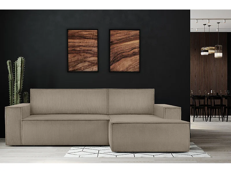 Ecksofa rechts - mit Schlaffunktion - in Pet Friendly Cord-Stoff - beige - NAPI