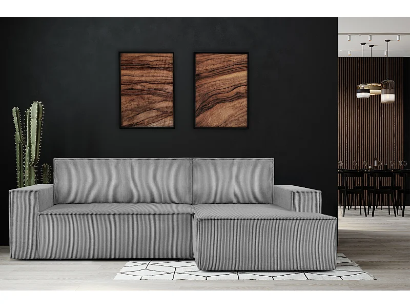 Ecksofa rechts - mit Schlaffunktion - in Pet Friendly Cord-Stoff - hellgrau - NAPI