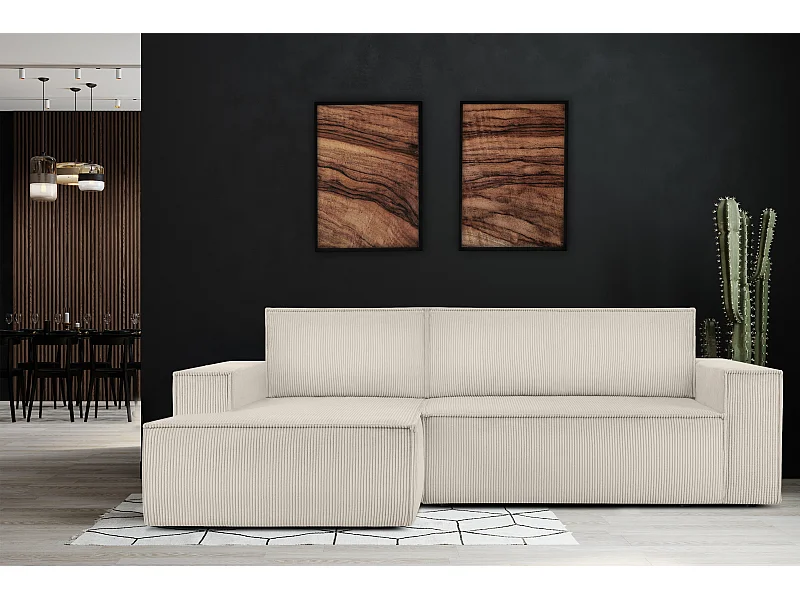 Ecksofa links - mit Schlaffunktion - in Pet Friendly Cord-Stoff - ecrufarben - NAPI