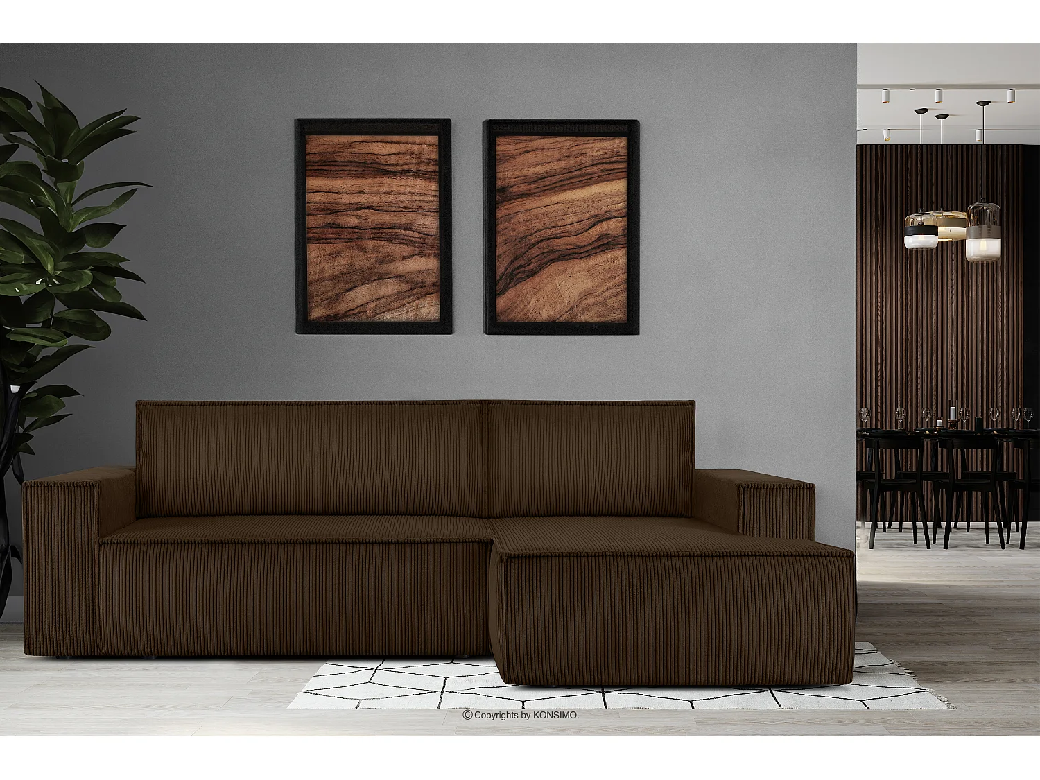 Ecksofa rechts - mit Schlaffunktion - in Pet Friendly Cord-Stoff - dunkelbraun - NAPI