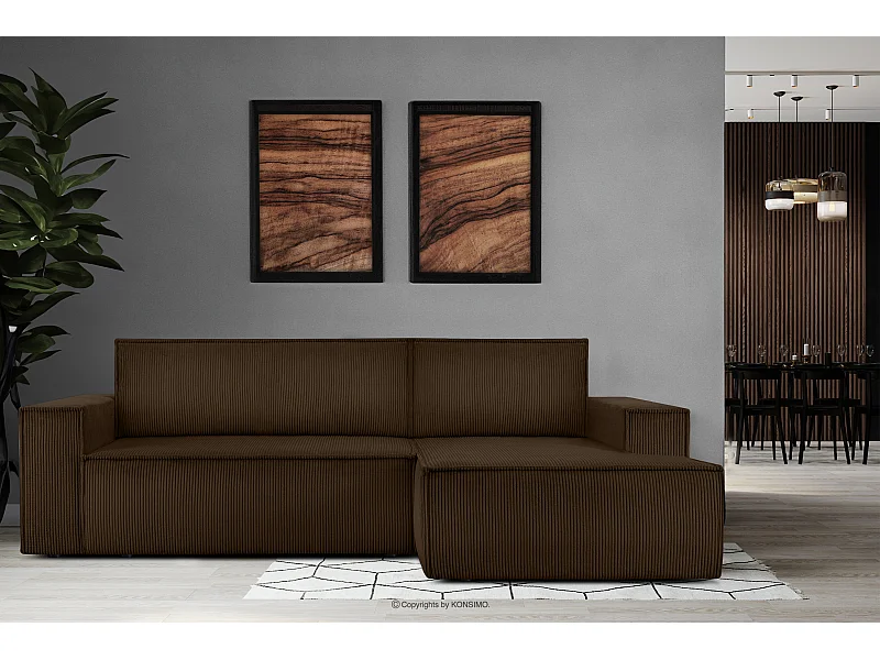 Ecksofa rechts - mit Schlaffunktion - in Pet Friendly Cord-Stoff - dunkelbraun - NAPI