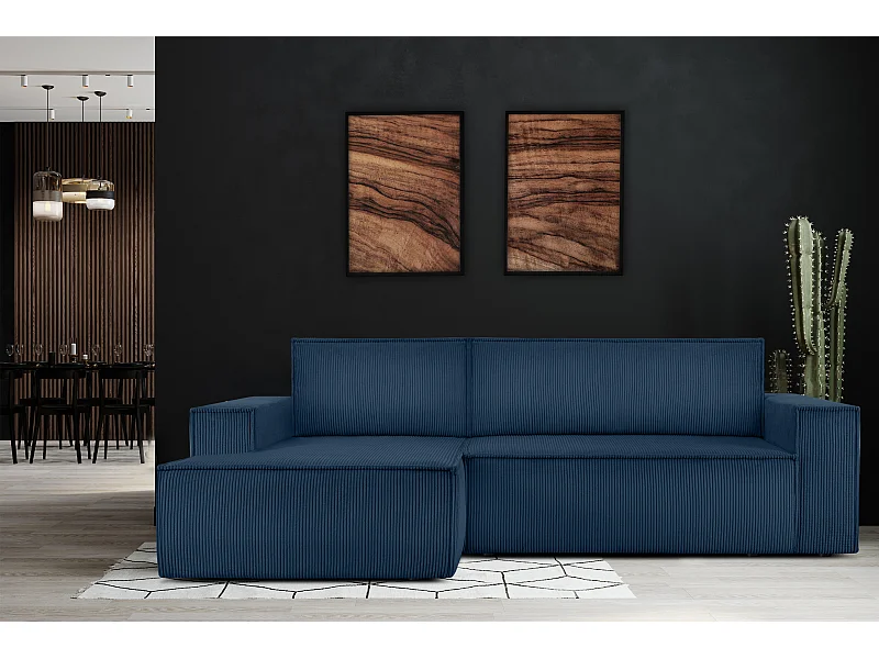 Ecksofa links - mit Schlaffunktion - in Pet Friendly Cord-Stoff - marineblau - NAPI