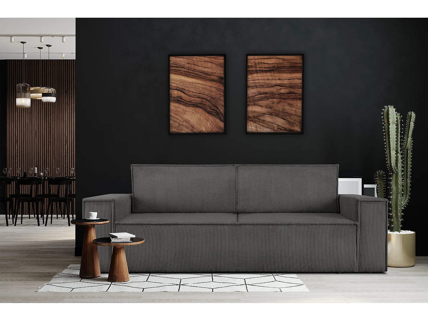 Sofa 3 Sitzer - mit Schlaffunktion - in Pet Friendly Cord-Stoff - grau - NAPI