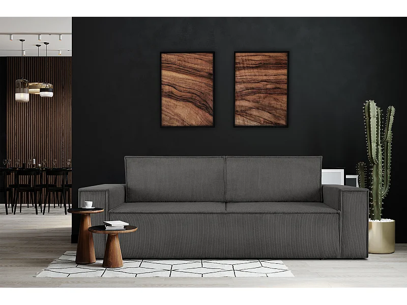 Sofa 3 Sitzer - mit Schlaffunktion - in Pet Friendly Cord-Stoff - grau - NAPI