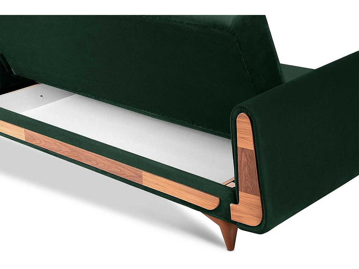 Schlafsofa GUSTAVO Schlafsofa - 3-Sitzer - Velours-Stoff - Dunkelgrün