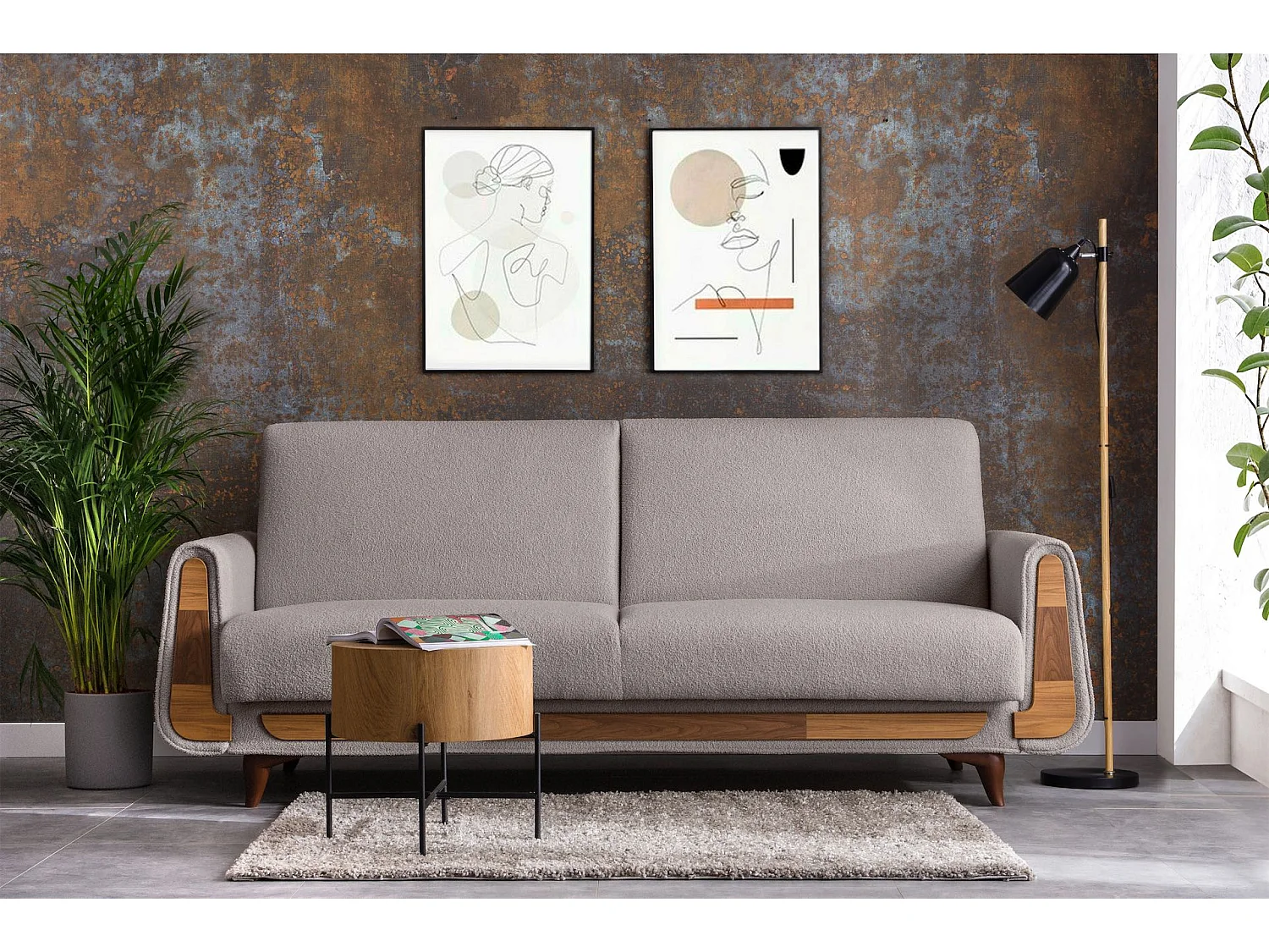 Schlafsofa GUSTAVO Schlafsofa - 3-Sitzer - Velours-Stoff - Grau