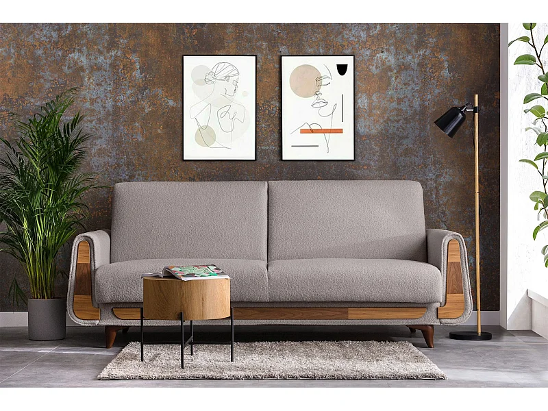 Schlafsofa GUSTAVO Schlafsofa - 3-Sitzer - Velours-Stoff - Grau