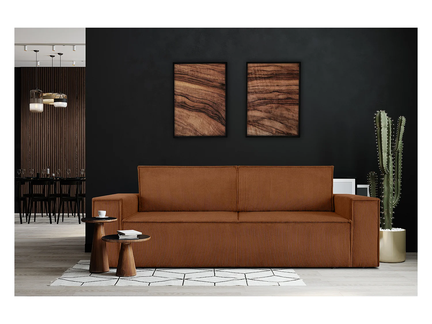 Sofa 3 Sitzer - mit Schlaffunktion - in Pet Friendly Cord-Stoff - Erze - NAPI