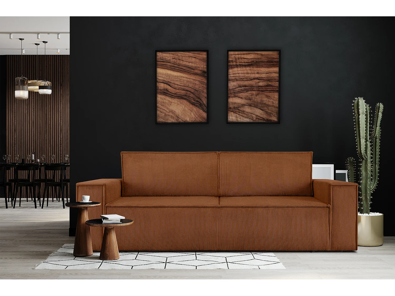 Sofa 3 Sitzer - mit Schlaffunktion - in Pet Friendly Cord-Stoff - Erze - NAPI