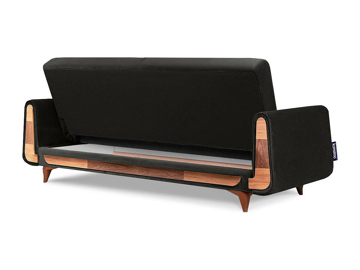 Schlafsofa GUSTAVO Schlafsofa - 3-Sitzer - Velours-Stoff - Anthrazit