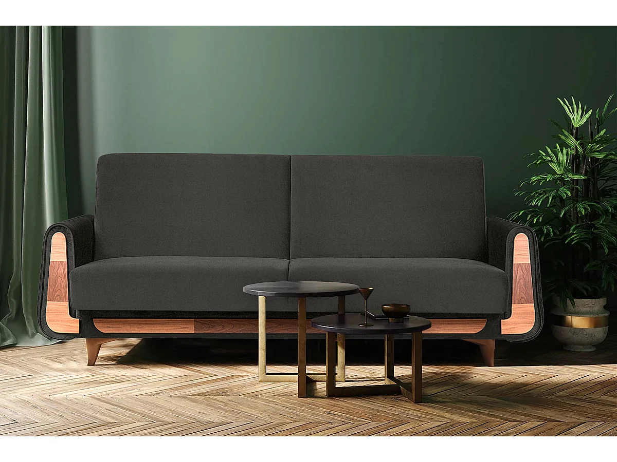 Schlafsofa GUSTAVO Schlafsofa - 3-Sitzer - Velours-Stoff - Anthrazit