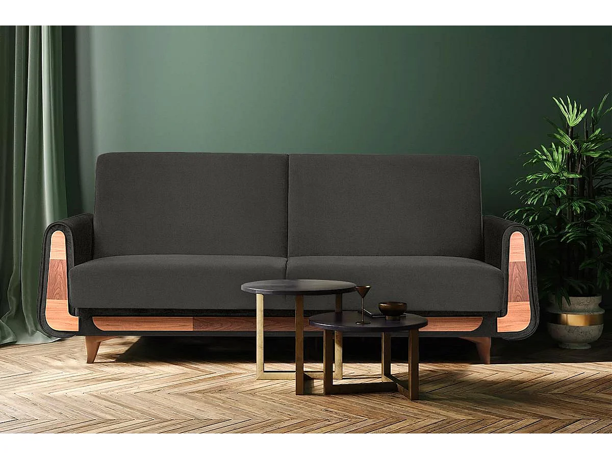 Schlafsofa GUSTAVO Schlafsofa - 3-Sitzer - Velours-Stoff - Anthrazit