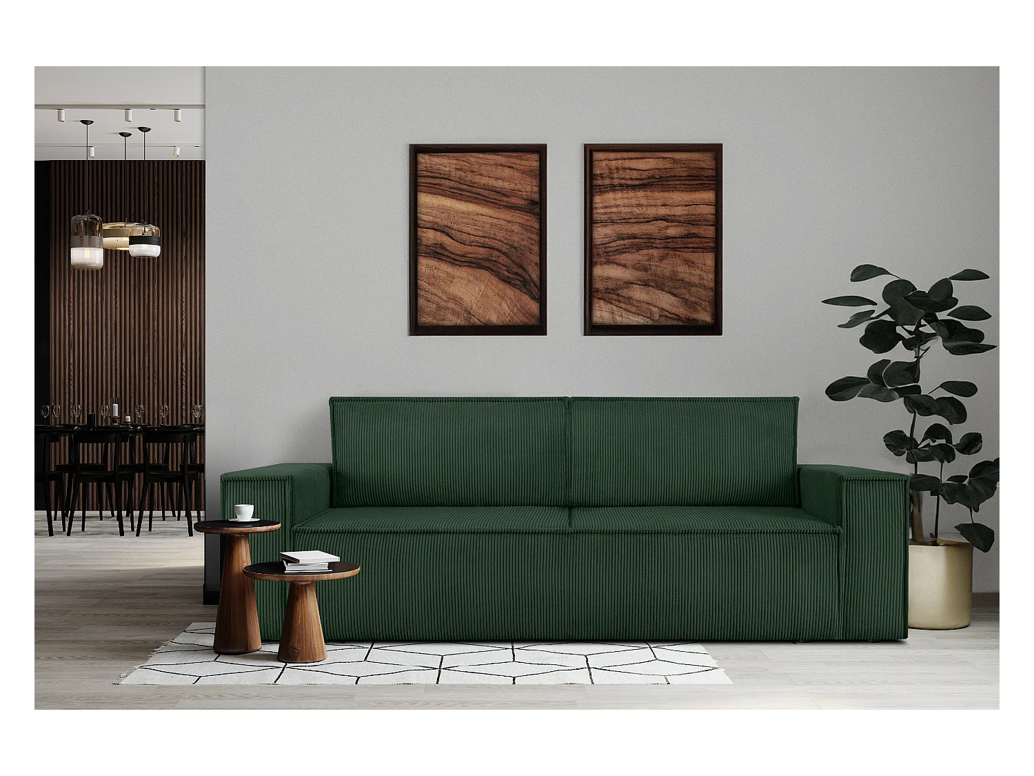 Sofa 3 Sitzer - mit Schlaffunktion - in Pet Friendly Cord-Stoff - dunkelgrün - NAPI