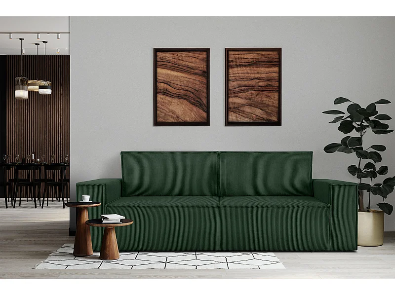 Sofa 3 Sitzer - mit Schlaffunktion - in Pet Friendly Cord-Stoff - dunkelgrün - NAPI