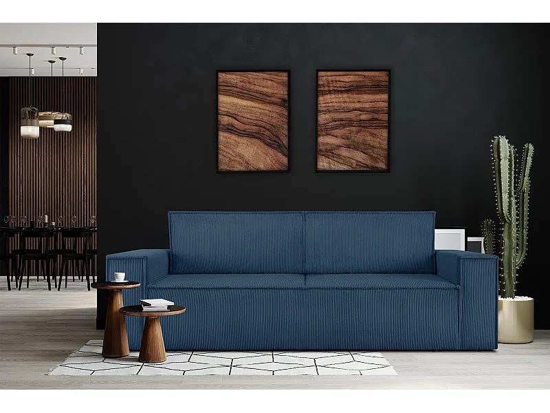 Sofa 3 Sitzer - mit Schlaffunktion - in Pet Friendly Cord-Stoff - Marine - NAPI