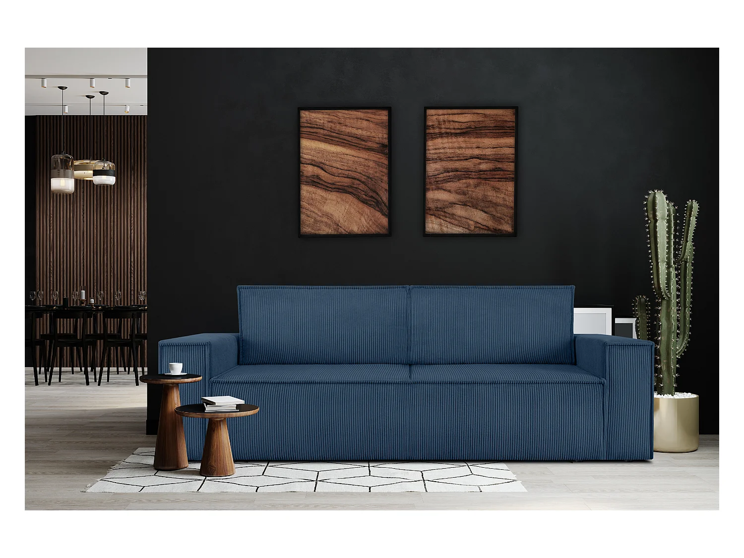 Sofa 3 Sitzer - mit Schlaffunktion - in Pet Friendly Cord-Stoff - Marine - NAPI