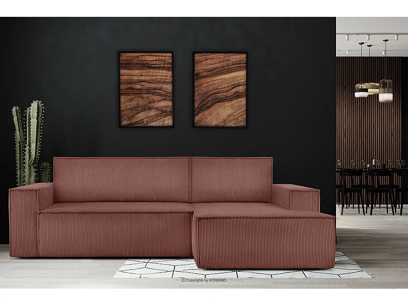 Ecksofa rechts - mit Schlaffunktion - in Pet Friendly Cord-Stoff - rosa - NAPI