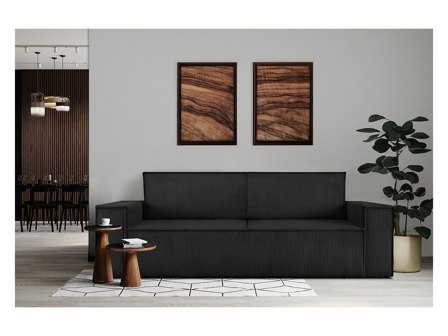 Sofa 3 Sitzer - mit Schlaffunktion - in Pet Friendly Cord-Stoff - Schwarz - NAPI