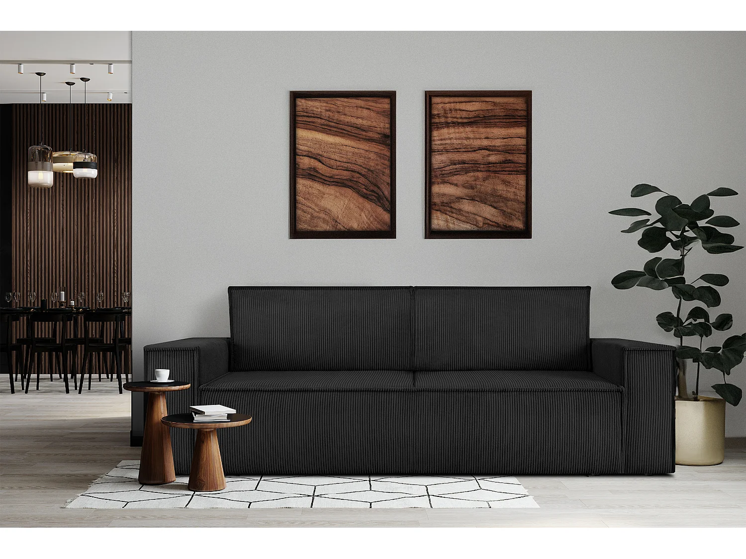 Sofa 3 Sitzer - mit Schlaffunktion - in Pet Friendly Cord-Stoff - Schwarz - NAPI