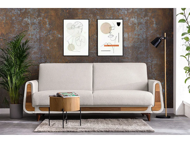 Schlafsofa GUSTAVO Schlafsofa - 3-Sitzer - Velours-Stoff - Weiß