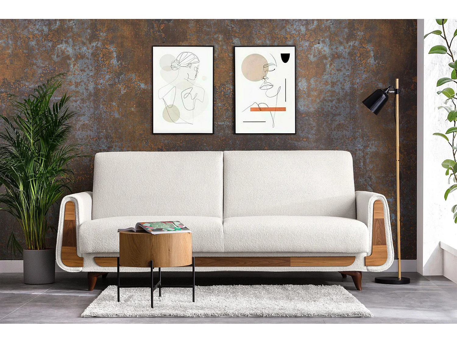 Schlafsofa GUSTAVO Schlafsofa - 3-Sitzer - Velours-Stoff - Weiß