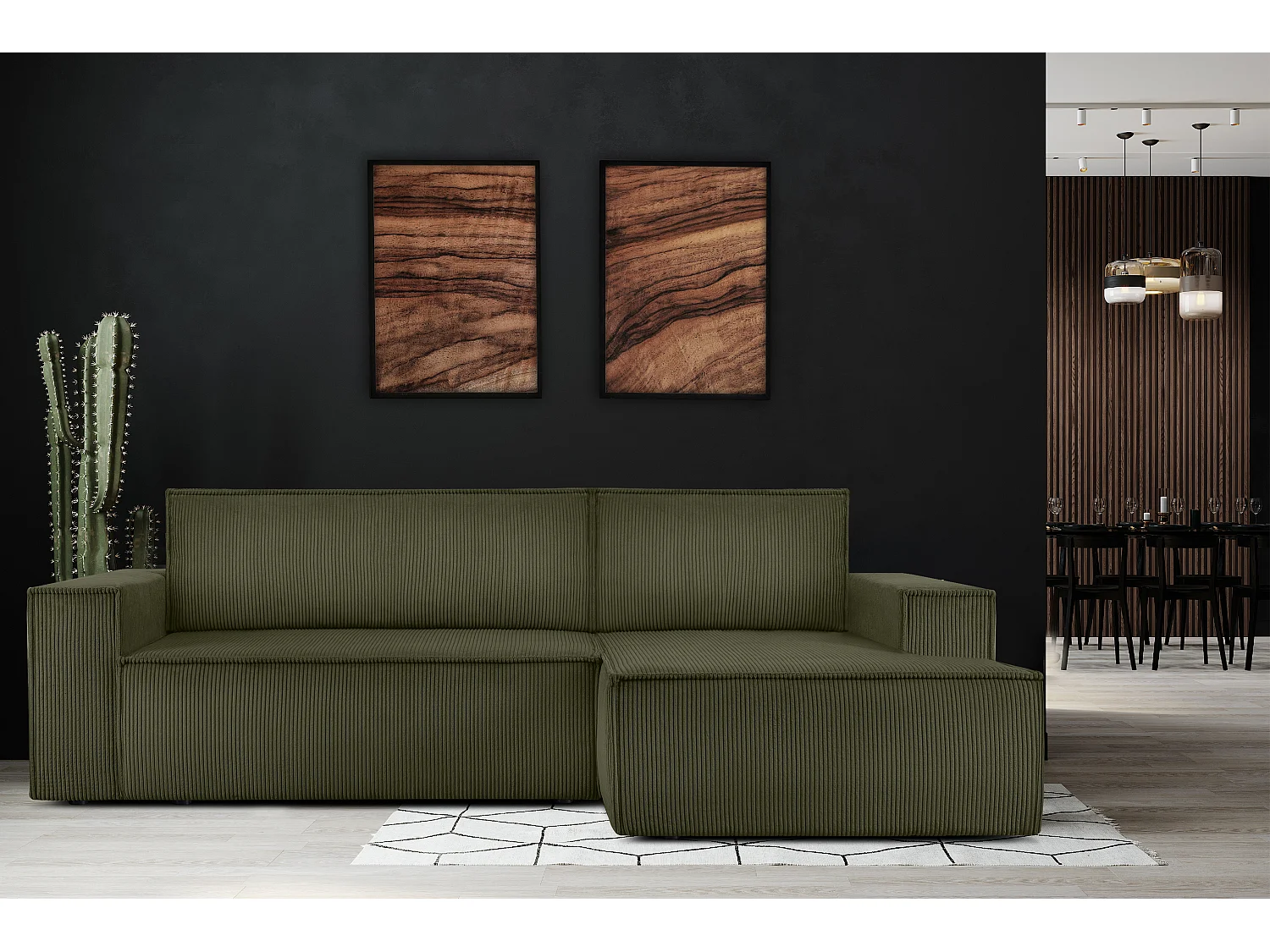 Ecksofa rechts - mit Schlaffunktion - in Pet Friendly Cord-Stoff - oliv - NAPI