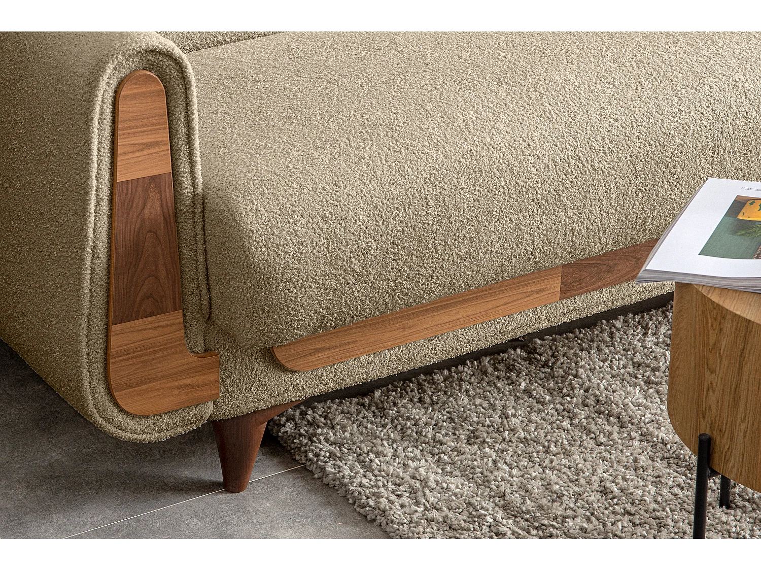 Schlafsofa GUSTAVO Schlafsofa - 3-Sitzer - Velours-Stoff - Ecru