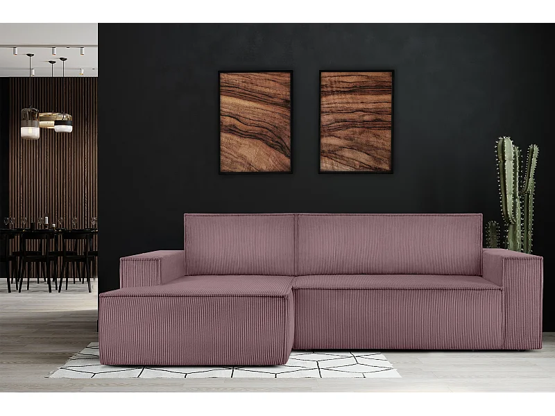 Ecksofa links - mit Schlaffunktion - in Pet Friendly Cord-Stoff - hellviolett - NAPI