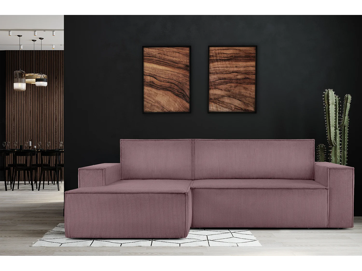 Ecksofa links - mit Schlaffunktion - in Pet Friendly Cord-Stoff - hellviolett - NAPI