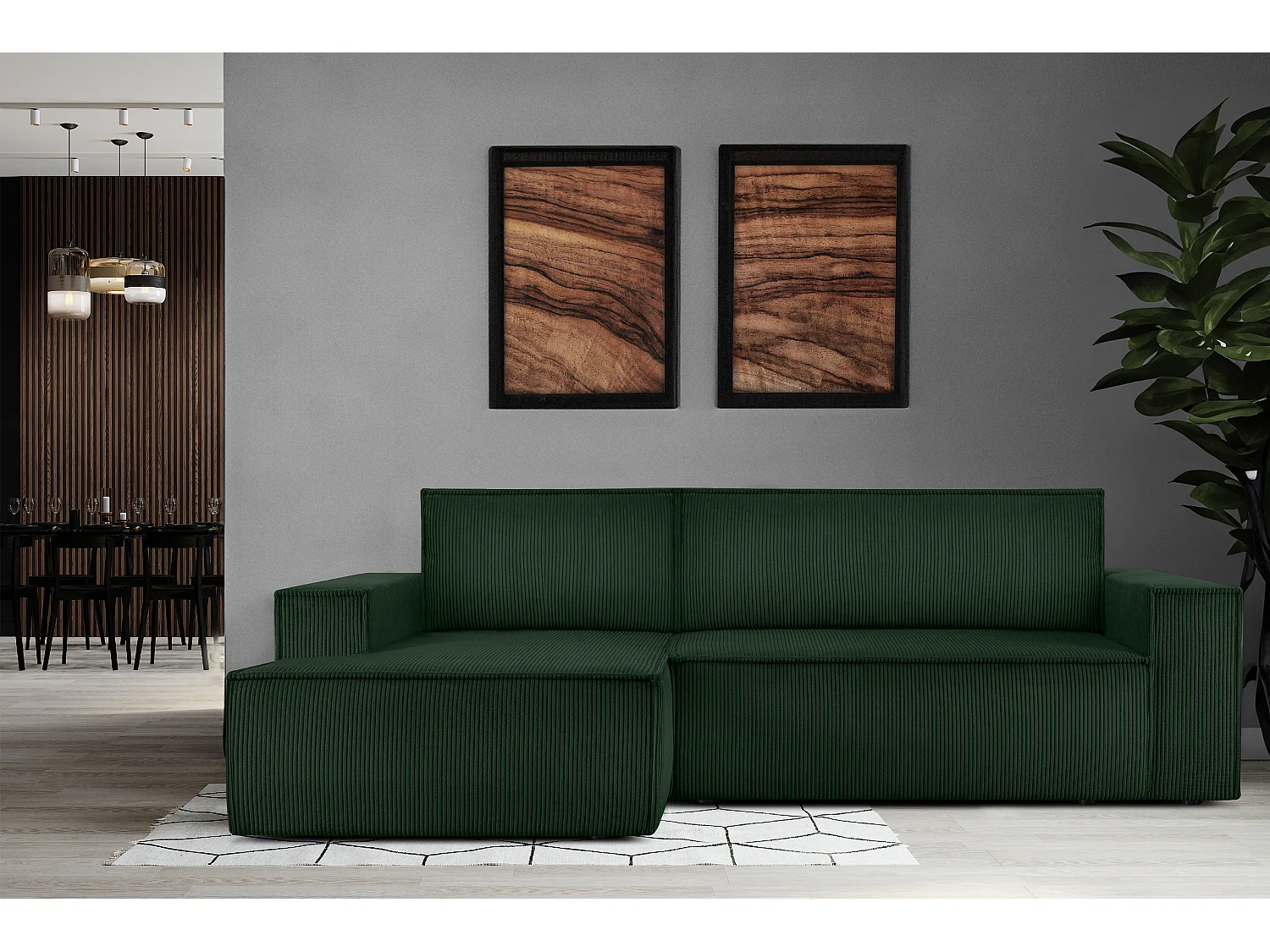 Ecksofa links - mit Schlaffunktion - in Pet Friendly Cord-Stoff - dunkelgrün - NAPI