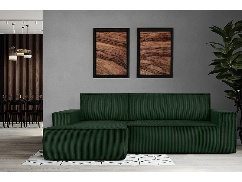 Ecksofa links - mit Schlaffunktion - in Pet Friendly Cord-Stoff - dunkelgrün - NAPI