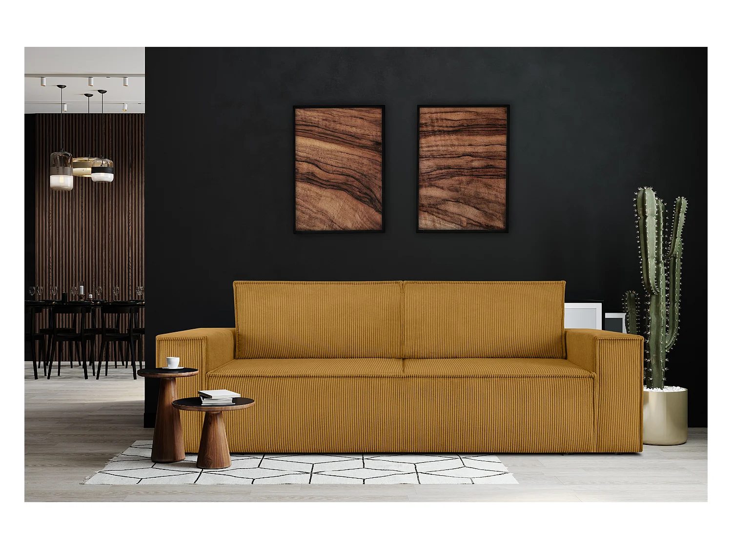 Sofa 3 Sitzer - mit Schlaffunktion - in Pet Friendly Cord-Stoff - Gelb - NAPI