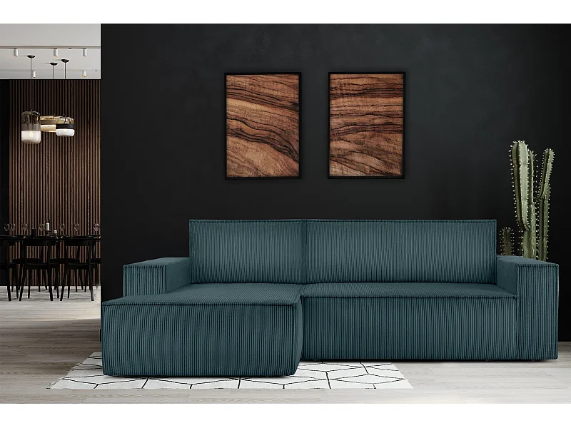 Ecksofa links - mit Schlaffunktion - in Pet Friendly Cord-Stoff - blau - NAPI
