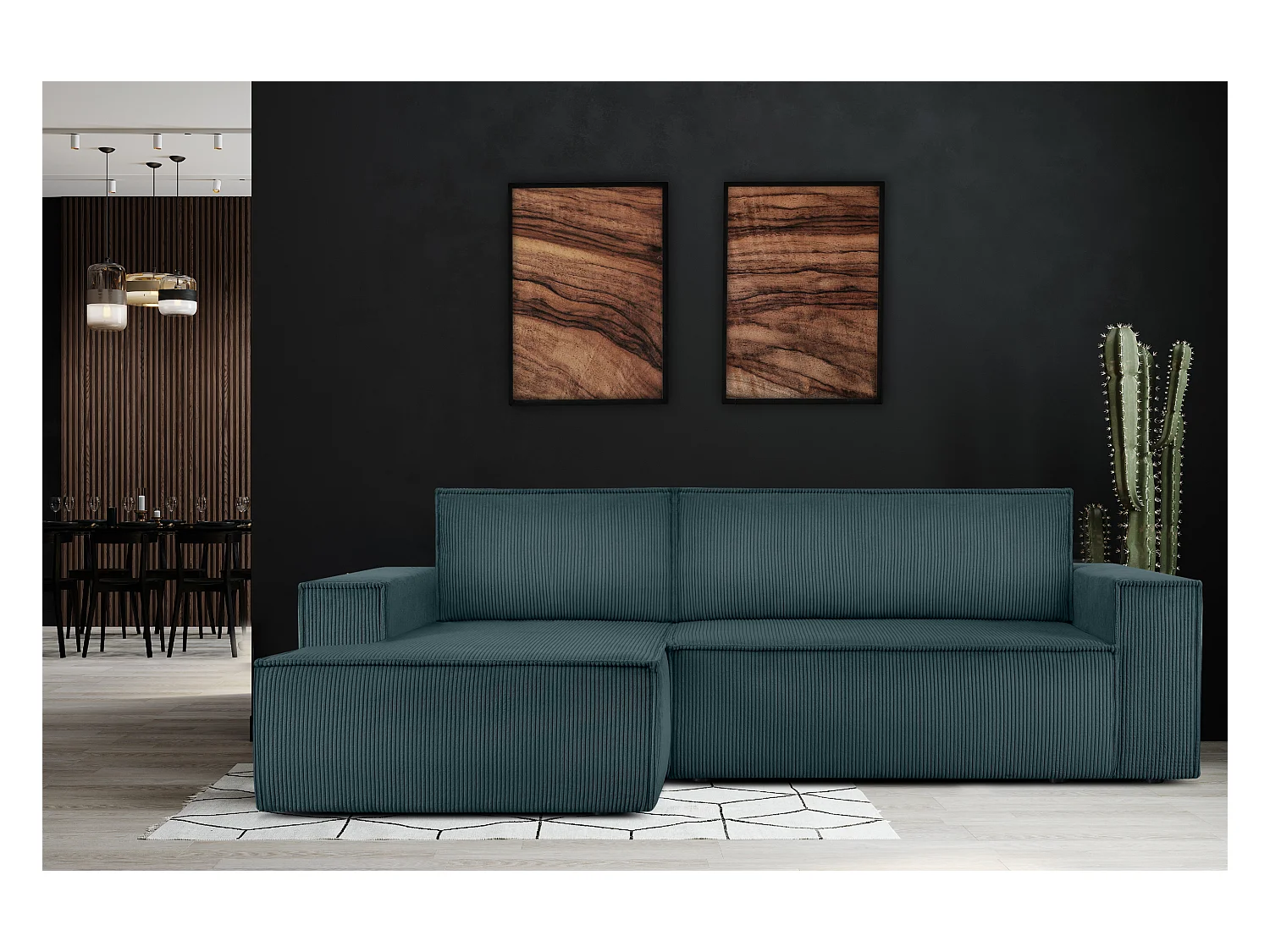 Ecksofa links - mit Schlaffunktion - in Pet Friendly Cord-Stoff - blau - NAPI