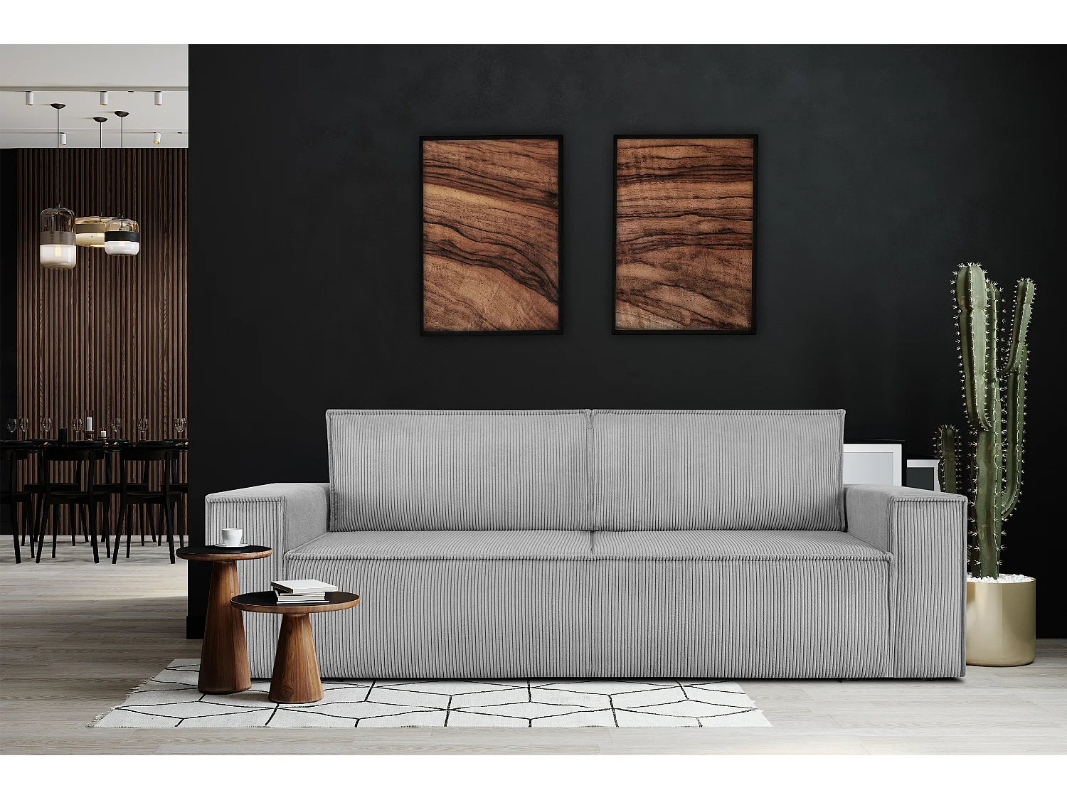 Sofa 3 Sitzer - mit Schlaffunktion - in Pet Friendly Cord-Stoff - hellgrau - NAPI