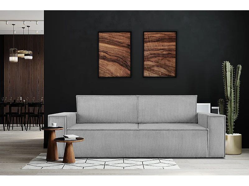 Sofa 3 Sitzer - mit Schlaffunktion - in Pet Friendly Cord-Stoff - hellgrau - NAPI