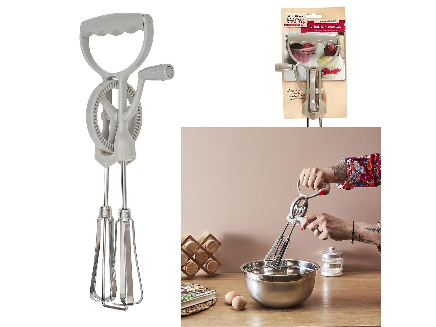 Batteur Manuel "Mamie Lily" 31cm Gris