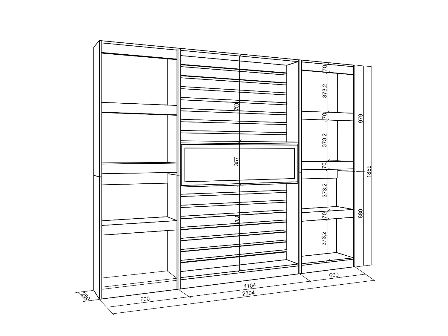 Librería estantería, 230x25x186cm, Salón - Comedor - Oficina, Chimenea eléctrica, Roble y negro