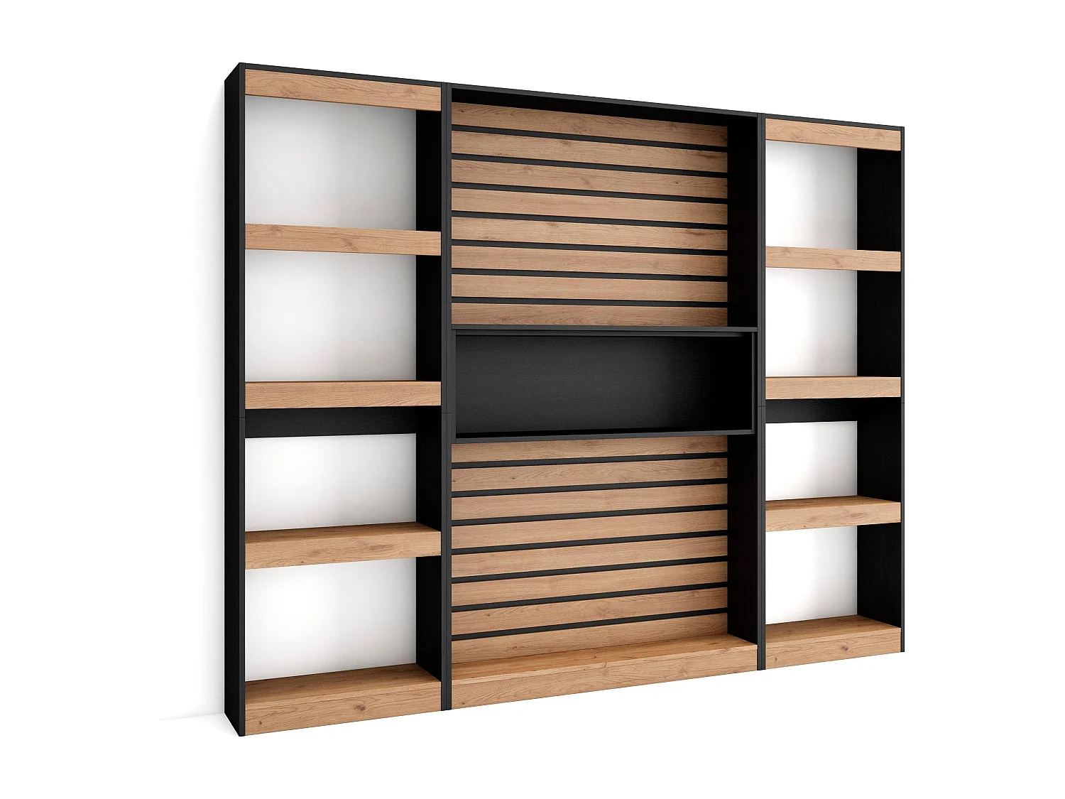 Librería estantería, 230x25x186cm, Salón - Comedor - Oficina, Con Almacenaje, Roble y negro